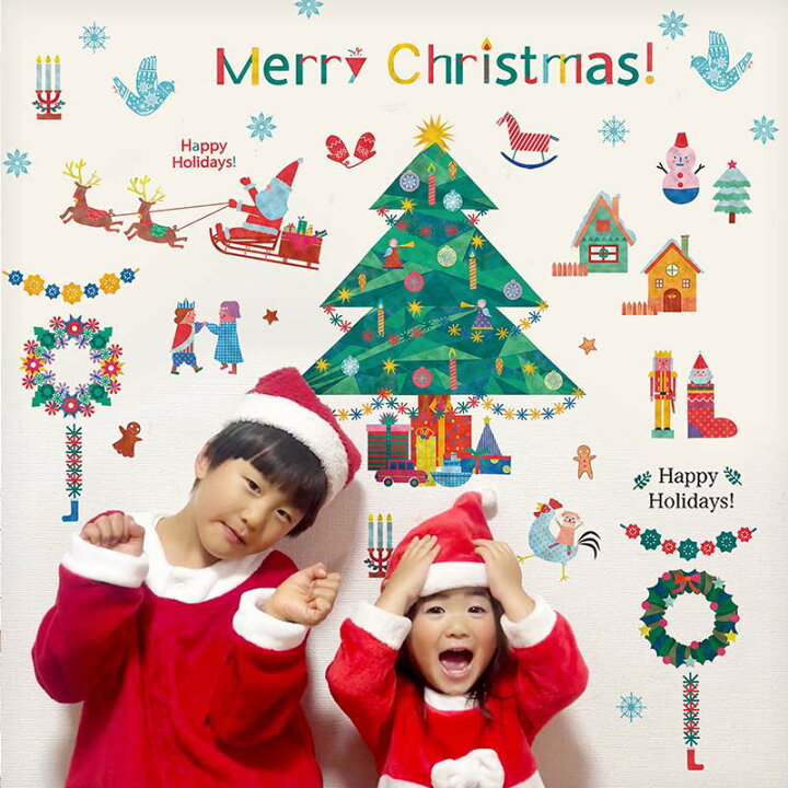 楽天市場 25日はクーポン P5倍チャンス クリスマスツリー 送料無料 ウォールステッカー クリスマス 飾り ファンタジアクリスマス シール 壁紙 トナカイ はがせる 剥がせる 北欧 木 窓 サンタクロース 玄関 室内 パーティー 飾りつけ 飾り付け リース 子供部屋