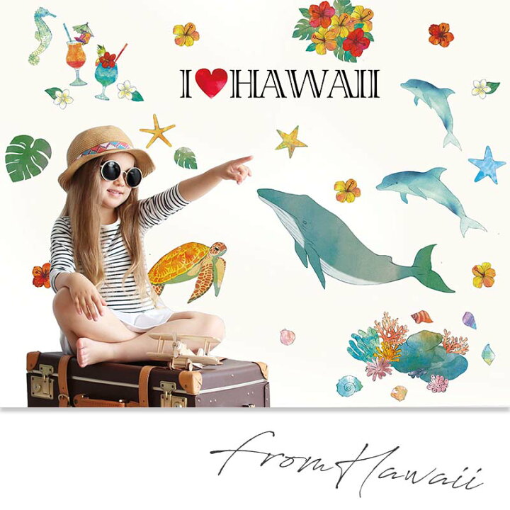 楽天市場 ウォールステッカー フロムハワイ ハワイ 南国 Hawai ハワイアン イルカ ホヌ シール式 貼ってはがせる 壁シール 壁紙 賃貸ok おしゃれ モンステラ ハイビスカス プルメリア ワイキキ オアフ島 ハワイ島 受注印刷 ウォールステッカーのスクウェア