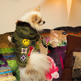 ミリタリーワッペンコート 送料無料 犬服 犬 服 好き 名入れ 名前入り 名前入れ プレゼント ギフト おしゃれ かわいい ジャケット コート アウター 冬服 あたたかい おすすめ 小型犬 トイプードル チワワ ドッグウェア 秋冬 犬の服