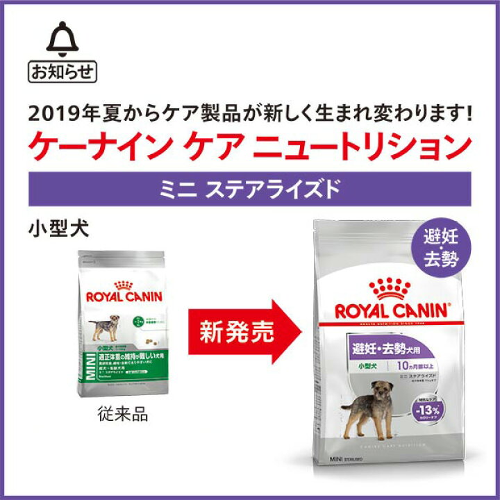 楽天市場 あす楽 ロイヤルカナン ミニ ステアライズド 2kg 小型犬 避妊 去勢犬用 生後10ヵ月齢以上 Ccn 犬 ドライフード ジッパー有り W 1999 00 00 モコペット