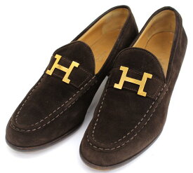 【HERMES】エルメス パンプス レディース ローファー モカ ブラウン スエード 靴 38(1/2) 24.5cm【中古】