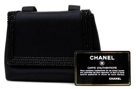 【CHANEL】シャネルサテンミニショルダーブラックビーズバッグ【中古】
