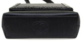 【CHANEL】シャネルサテンミニショルダーブラックビーズバッグ【中古】
