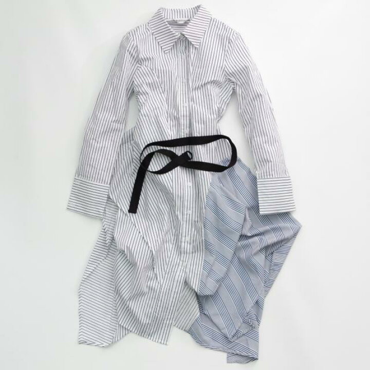 楽天市場 シャツワンピース ストライプブルー フリル 秋冬 切り替え ドレス ベルト デザイン 10ver