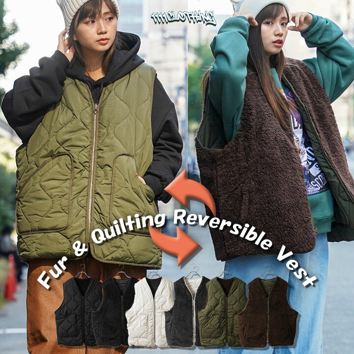 楽天市場】◇ファー×キルティング リバーシブルベスト◇ キルティング 