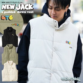 ◆NEW JACK 中綿 ダウンベスト◆ オーバーサイズ ベスト メンズ 中綿ベスト レディース フェイクダウン レイヤード トップス 羽織 ニュージャック イラスト ワンポイント ロゴ 大きいサイズ 秋 秋冬 秋服 冬 冬服 おしゃれ 韓国 ファッション ストリート ブランド