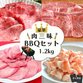 【エントリーでポイント5倍】 豪華 肉三昧 BBQセット 1.2kg【 送料無料 焼肉 BBQ 黒毛和牛 和牛 牛肉 肩ロース タン カルビ トントロ タレ 焼肉セット お肉 ギフト プレゼント 食べ物 父の日 母の日 敬老の日 】
