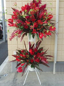 レッド系 スタンド花2段 RT-ST2-2093 御祝・開店・誕生日・お礼・ショールーム・モデルルームなどの御祝事に!全国配送可能!※15時までのご注文で当日配送出来るエリアあります。(一