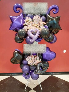 bst2-313 リトルデビル!ダークパープル&ブラック系 バルーンスタンド花2段  ※地域限定商品 東京・神奈川・埼玉・千葉(郡部や遠方NG。近隣地域もOKですが一度お問い合わせ下さい)