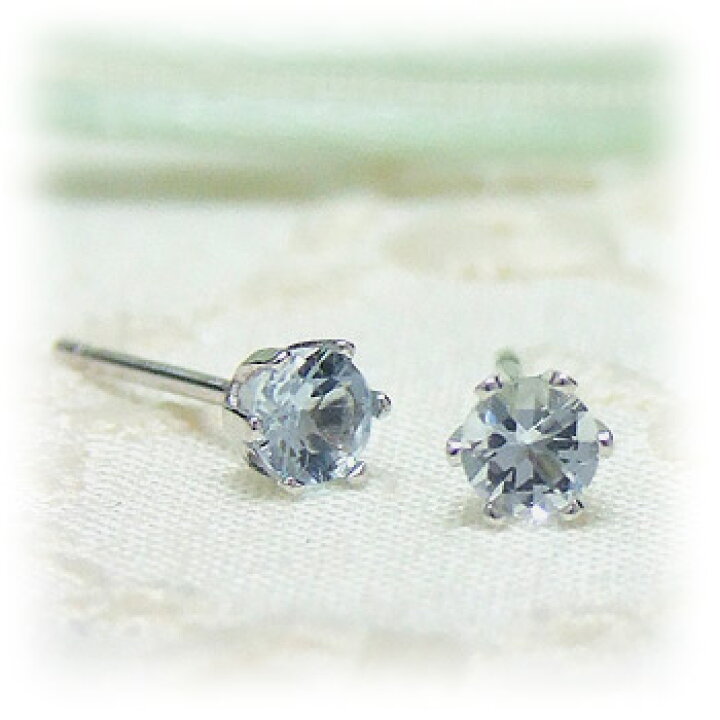 楽天市場】 6本ツメ留め！定番クラウンピアス アクアマリン 3mm K14 