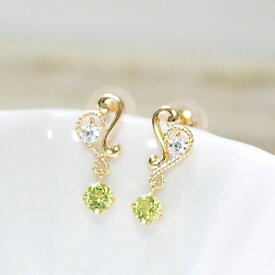 ピアス 8月の誕生石 ペリドット ピアス 18k 揺れる 愛らしいのに別格の存在感! K18のレース＆ハート ペリドット ピアス シンプル 送料無料 女性 金属アレルギー 天然石 18金 おしゃれ かわいい 音符 普段使い レディース 小ぶり 小さめ ラッピング無料