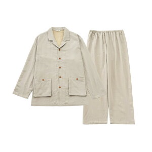 【クーポンで2点購入と30%OFF 10/31まで】パジャマ 上下セット ダブルガーゼ 色紡紗ガーゼ ガーゼパジャマ メンズ 男 綿100% 長袖 春 前開き ダブルガーゼ レトロ 寝巻き ルームウェア お揃い コ