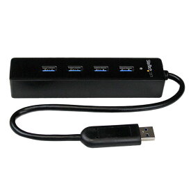 4ポート SuperSpeed USB3.0ハブ ポータブルミニUSB Hub 1x USB 3.0 A (オス)-4x USB 3.0 A (メス) 接続ケーブル内蔵 ブラック