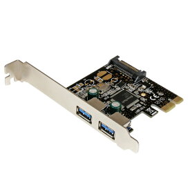 SuperSpeed USB 3.0 2ポート増設PCI Expressインターフェースカード 2x USB 3.0 5Gbps 拡張用PCIe x1 接続ボード SATA電源端子(15ピン)付き
