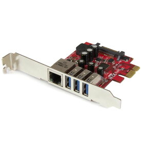 3ポートUSB 3.0/ 1ポートギガビットイーサネット増設PCI Expressインターフェースカード 1x GbE LANカード/3x USB 3.0拡張用PCIeカード
