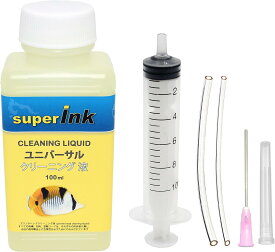 月間優良ショップ受賞店100ml クリーニング液 - superInk ユニバーサル 洗浄液 インクジェットプリントヘッド用（キヤノン エプソン ブラザー HP リコー）+ 手袋1組 + 10ml注入器 + 針 + キャップ + シリコーン チューブ2本
