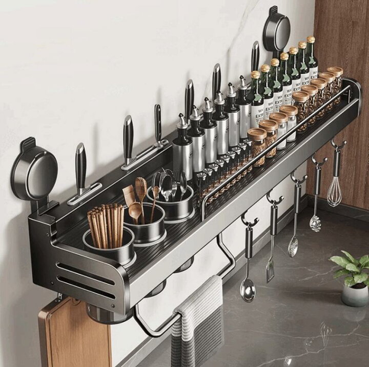 楽天市場】スパイスラック 調味料ラック 壁掛け式 耐力壁ネジ付き キッチン用 バスルーム用 長さ50cm ブラック : スマイルShop スパイスラック 、スパイスホルダー、壁掛け式、ロッドとフック付きスパイスラック、収納ラック、壁掛け式、棚、キッチン用スパイスラック、バ アルミ合金壁掛けキッチン棚吸盤デザイン調味料ボトル調理器具用省スペースオーガナイザー粘着キッチン収納ラック