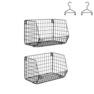 吊り下げ棚 2個セット クローゼット収納 折り畳み式『2025年改良』衣類ラック 複数連結 吊り棚 吊り下げラック 戸棚下ラック 大容量 ワイヤーバスケット キッチン収納 ラック キッチン用 バ