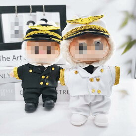 【Labubu 専用】パイロット風 コスプレ衣装 6点セット ネクタイ・キャップ付き 1・2・3世代対応 ラブブ キャラクター用ドール服 17cm人形着せ替え可能 ブレザー素材 可愛い制服ファッション プレゼントにも最適