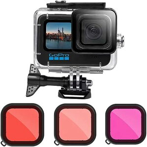GoPro HERO12 HERO11 HERO10 HERO9対応 50m防水ケース ダイビング用 アクセサリー 3フィルター付き キャンプ 海外旅行 水中撮影