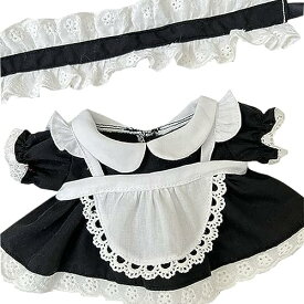 20cm 綿人形用 メイド服 セット ヘッドギア エプロン ドレス アクセサリー キャラクター着せ替え おしゃれ シンプル 黒