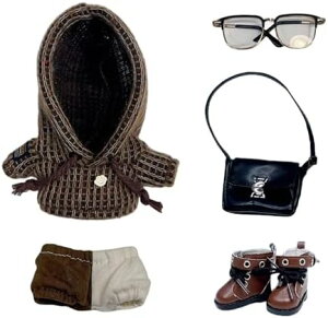 10cm 15cm 20cm ぬいぐるみ着せ替え服 ウールパーカー ズボン バックパック メガネ 革靴 カラーブロックスーツ 綿人形服 着せ替え (Brown-10cm) 送料無料 おしゃれ かわいい