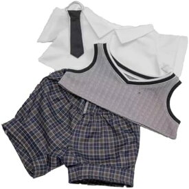 40cmぬいぐるみ用 学院風ドール服4点セット シャツ ベスト クネクタイ パンツ ベージュ 送料無料