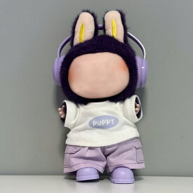 人形用服装セット ソフトパステルパープル ハート&子犬柄 16cm対応 軽量で着せ替え簡単 多機能4点セット（服・パンツ・ヘッドホン付き） レディース人形アクセサリー おしゃれ かわいい 送料無料