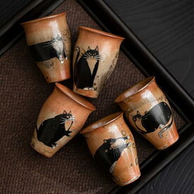 【職人手作り アンティーク風】 窯変 志野焼 猫形 茶杯 小さい サイズ 清酒杯 湯呑み コップ カップ お猪口 贈り物