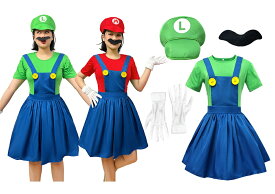 【送料無料】ハロウィン コスプレ 4点セット （ドレス＋帽子＋ひげ＋手袋） 衣装 キャラクター ワンピース セット 帽子付 ポリエステル 伸縮性あり パーティー 仮装 おしゃれ レディース メンズ キッズ 大人用 プレゼント ギフト