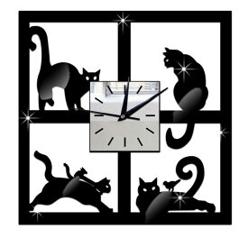掛け時計 猫 黒猫 壁掛け時計 かべかけとけい おしゃれ 静音 スイープ秒針 高級感 正方形 ブラック 白 インテリア アンティーク レトロ 北欧風 リビング 寝室 店舗 新築祝い プレゼント ギフト