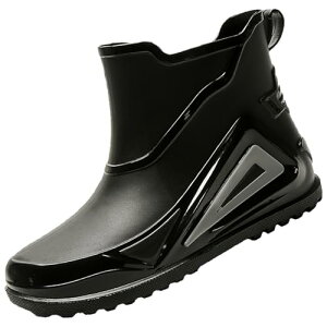 防水 レインブーツ ショート メンズ 靴 黒 梅雨 台風 完全防水 雨靴 晴雨兼用 軽量 滑り止め ?作業 通勤 通学 アウトドア