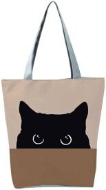 【送料無料】レディース ショルダーバッグ 猫柄 ファスナー付き A4封筒対応 大容量 エコバッグ 通勤 お買い物 お稽古 持ち物収納 軽量