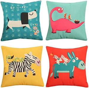 クッションカバー 45x45cm 4枚セット 北欧風 出来事柄 リネン素材 違い柄 おしゃれ シンプル 車用 家庭装飾 インテリア ベッドルーム 通年対応