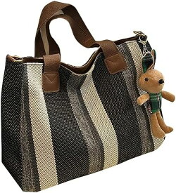 【送料無料】ストライプ柄 キャンバス素材 レディース トートバッグ 大容量 2WAYショルダーバッグ 多機能仕切りポケット付き 通勤 通学 カジュアル お出かけ オールシーズン対応 おしゃれ かわいい プレゼントに最適