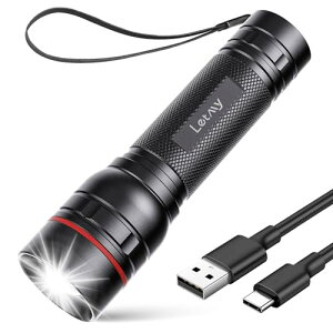 充電式懐中電灯 強力 高輝度 LED フラッシュライト 防災 小型 軍用 IP65防水 ズーム可能 3モード 内蔵バッテリー Type-C充電対応 新型 軽量