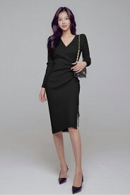 ニットワンピース タイトワンピース 秋冬 ニット ワンピース タイト 膝丈 シンプル 無地 パーティドレス 長袖 お嬢様 セクシー きれいめ OL 上品 インポート オフィス D00876 二次会 結婚式 新作 韓国ファッション 即日発送