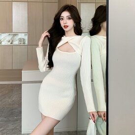 ニットワンピース タイトワンピース 姫系ワンピース 秋　ミニ　ニット ワンピース インポート　ひざ丈 ニットワンピース パーティドレス 長袖 お嬢様 セクシー ひざ丈ワンピース OL 上品 オフィスレディー D04021　二次会 結婚式　新作 韓国ファッション