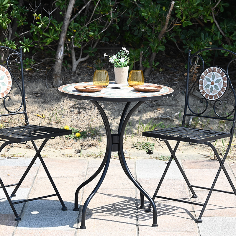 【楽天市場】モザイク調 ガーデンテーブル タイル テーブル 丸型 