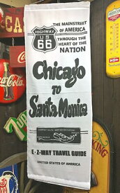 アメリカン雑貨 ROUTE66 グッズ ナイロンフラッグ CHICAGO TO SANTA MONICA WHITE ポスター 看板 タペストリー 旗-AT0103