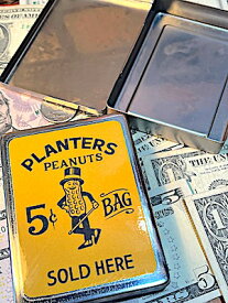 ミスターピーナッツ グッズ アメリカン雑貨 Mr.PEANUT 5¢ マルチステンレス缶 シガーケース 小物入れ アクセサリーケースピルケース ハンバーガー アメコミ