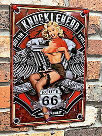 ROUTE66 グッズ アメリカン雑貨 エンボス アンティークメタルプレート ルート66 KNUCKLE HEAD バイク 看板 メタルサイン ポスター 壁飾り