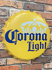 アメリカン雑貨 ボトルキャップサイン Corona Light コロナ ビール 王冠 看板 パブ バー グッズ 店舗 ガレージ ディスプレイ