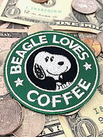 スヌーピー グッズ アメリカン雑貨 ワッペン アップリケ BEAGLE LOVES COFFEE アイロンパッチ ファッション小物 カスタマイズ