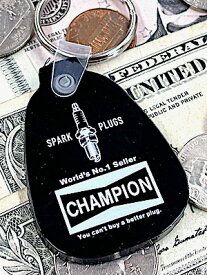 アメリカン雑貨 ラバーサドルキーホルダー CHAMPION PLUG BLACK キーリング キーチェーン 鍵 バッグ