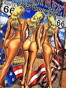 ROUTE66 �O�b�Y �A�����J���G�� �u���L�Ŕ� 3SEXY LADYS �|�X�^�[ �A�[�g A4�T�C�Y ���^���T�C�� �Ǐ��� �p�u �o�[ �X�� �K���[�W �f�B�X�v���C