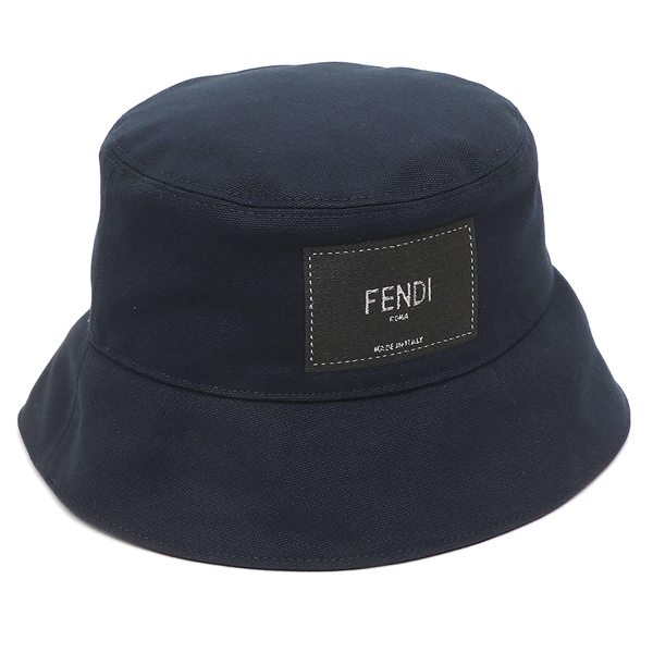 FENDI 帽子 バケットハット ブルーキャンバス バケットハット ロゴ ブラック メンズ レディース フェンディ FXQ801 AIKH F0QA2