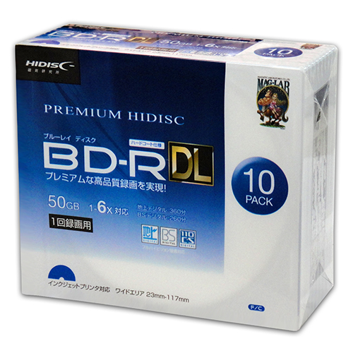 HIDISC クーポン配布中 10個セット 送料無料限定セール中 PREMIUM 高品質の激安 BD-R DL HDVBR50RP10SCX10 1回録画 10枚 6倍速 50GB スリムケース