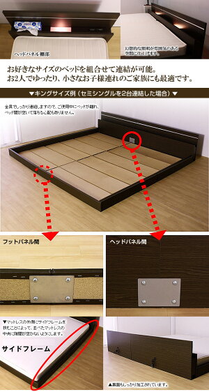 棚照明付きラインデザインフロアベッド(ボンネルコイルマットレス付)セミダブル