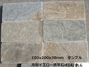 【ポイント20倍】【送料無料】イエロー鉄平石敷石 100x200タンブル(15枚セット)